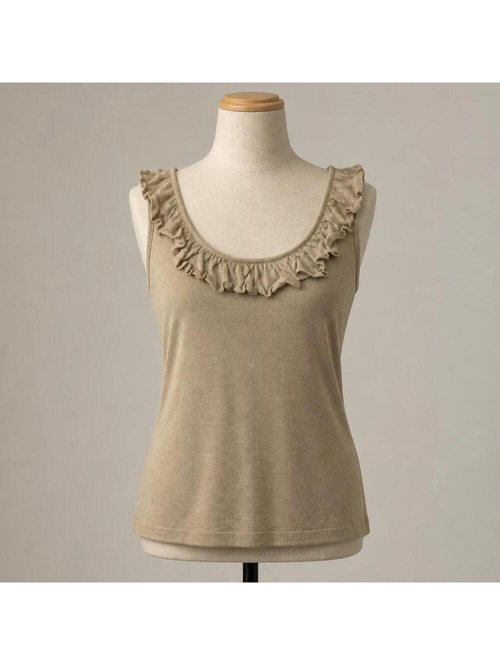 White House Black Market Beige Ruffle Trim Tank Top Medium